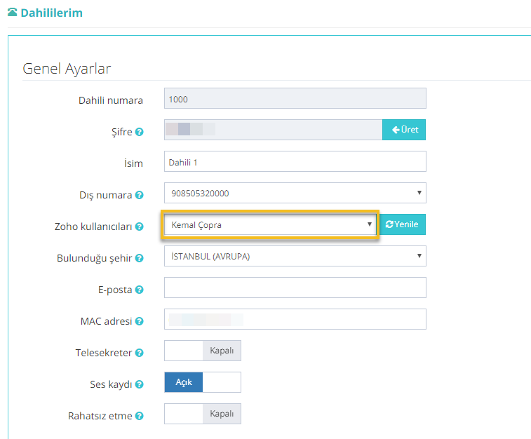 Zoho - Bulutsantralim Entegrasyonu